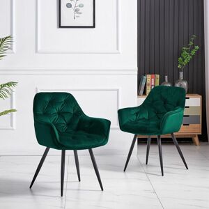 AINPECCA Dining Chairs Velvet Padded Seat Metal Legs Kitchen Chair Home Office(Green,2PCS)