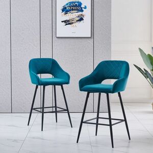 Ainpecca - 2pcs Dark teal Bar Stool Velvet Seat w/Backrest &Armrest Metal Leg Kitchen Breakfast