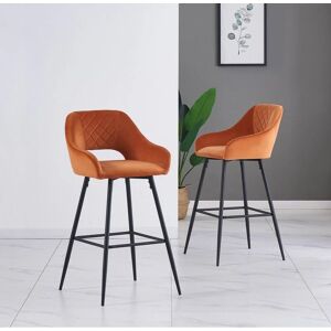 Ainpecca - 2pcs Orange Bar Stool Velvet Seat w/Backrest &Armrest Metal Leg Kitchen Breakfast