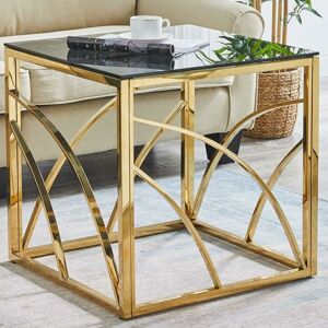 AINPECCA Gold End Table Stainless Steel Frame- Golden Side table with Grey Tempered Glass Design Living Room