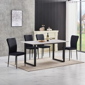 Ainpecca - Grey Dining Table and Chairs 4 Set Dining Room Chair Kitchen Home Office(table+4 black pu chairs)