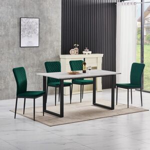 Grey Dining Table and Chairs 4 Set Dining Room Chair Kitchen Home Office(table+4 green velvet chairs) - Ainpecca