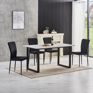 Grey Dining Table and Chairs 4 Set Dining Room Chair Kitchen Home Office(table+4 black velvet chairs) - Ainpecca