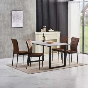 Ainpecca - Grey Dining Table and Chairs 4 Set Dining Room Chair Kitchen Home Office(table+4 Brown suede chairs)