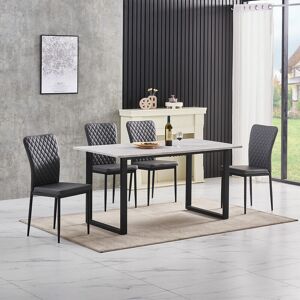 Ainpecca - Grey Dining Table and Chairs 4 Set Dining Room Chair Kitchen Home Office(table+4 Grey pu chairs)