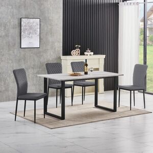 Ainpecca - Grey Dining Table and Chairs 4 Set Dining Room Chair Kitchen Home Office(table+4 Grey velvet chairs)