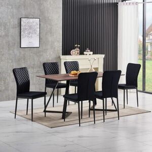 Ainpecca - oak Dining Table Set and 6 Black Leather chairs kitchen table set uk