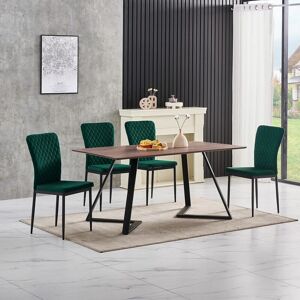 Ainpecca - oak Dining Table Set and 4 Green Velvet chairs kitchen table set uk