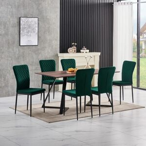 Ainpecca - oak Dining Table Set and 6 Green Velvet chairs kitchen table set uk