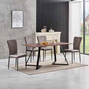 Ainpecca - oak Dining Table Set and 6 Beige suede chairs kitchen table set uk