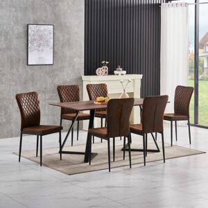 Ainpecca - oak Dining Table Set and 6 Brown suede chairs kitchen table set uk