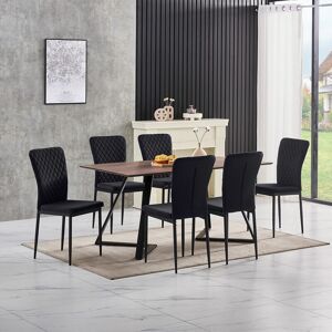 Ainpecca - oak Dining Table Set and 6 Balck Velvet chairs kitchen table set uk