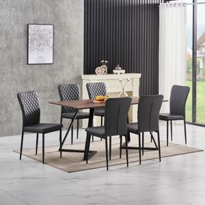 Ainpecca - oak Dining Table Set and 6 Grey Leather chairs kitchen table set uk