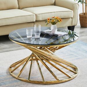 80CM Round Sofa Side Table With Tempered Glass Gold Stainless Steel Frame - Ainpecca