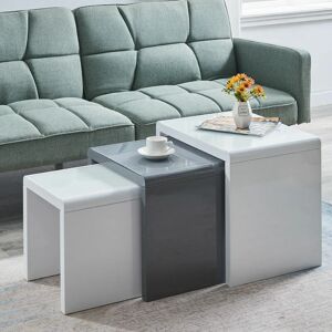 Ainpecca - Coffee Side Tables Set of 3,High Gloss Coffee Table,Nesting Tables,MDF and Glass,White and Grey