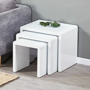 AINPECCA Coffee Side Tables Set of 3,High Gloss Coffee Table,Nesting Tables,MDF and Glass,White