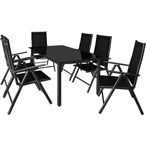 Casaria - 7pc Aluminum Garden Chair Glass Top Table Set 6 Seat Outdoor Furniture Anthracite - Anthracite