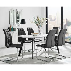 FURNITUREBOX UK Furniturebox andria 160cm Rectangular Marble Effect Dining Table With Black Legs and 6 Black Murano Chairs - Black