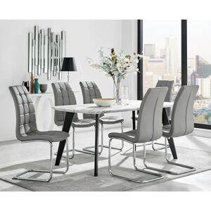 FURNITUREBOX UK Furniturebox andria 160cm Rectangular Marble Effect Dining Table With Black Legs and 6 Grey Murano Chairs - Elephant Grey