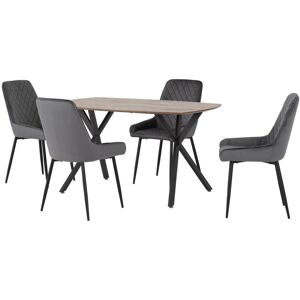 SECONIQUE Athens Rectangular Oak Effect Dining Table Set with 4 Grey Avery Velvet Chairs