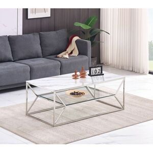 ECASA Ava Coffee Table Chrome Painted Glass Shelf Display Silver - Silver