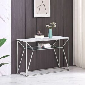 ECASA Ava Colsole Table Chrome Painted Glass Shelf Display Silver - Silver