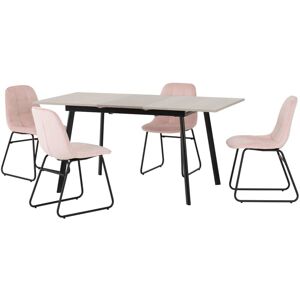 SECONIQUE Avery Extending Dining Set in Grey Oak Effect with Lukas Baby Pink Velvet Chairs