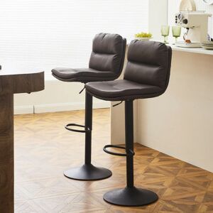 CLIPOP Bar Stools, 2x Faux Leather Kitchen Counters, Swivel Barstool, Brown