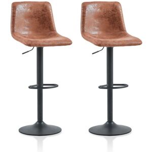 Clipop - Bar stools, Retro Barstools Set of 2, Adjustable Height Faux Leather Swivel Bar Chairs,Brown