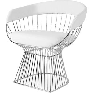 PRIVATEFLOOR Dining Chair with Armrests - Leather and Metal - Barrel White Leather, Leather - White