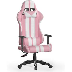 Bigzzia - Game chair Ergonomic game chair - Headed pillow and waist pillow - Tiltable 90 ° - 155 ° - Pink and white