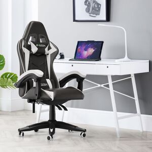 Bigzzia - Gaming Chair Office Chair Desk Chair Swivel Heavy Duty Chair Ergonomic Design with Cushion and Reclining Back Support (Black and White)