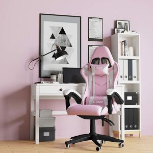 Bigzzia - Gaming Chair Office Chair Desk Chair Swivel Heavy Duty Chair Ergonomic Design with Cushion and Reclining Back Support (Pink and White)