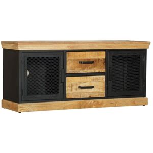 URBAN DECO Industrial Mango Wood tv Unit Upto 55inch to 59inch With Black Metal