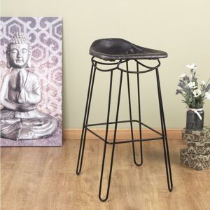 FWSTYLE Black Artisan Genuine Leather Bar Stool