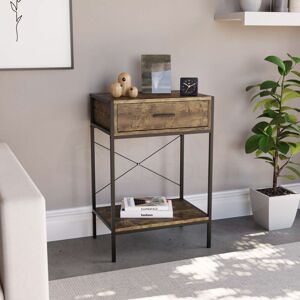 Home Discount - Brooklyn 1 Drawer Console Table Hallway Living Room Shelf Display Iron Legs, Dark Wood