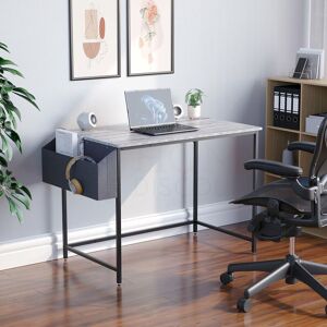 HOME DISCOUNT Brooklyn Computer Desk Large PC Laptop Table With Storage Basket Storage Home Office Study, Grey
