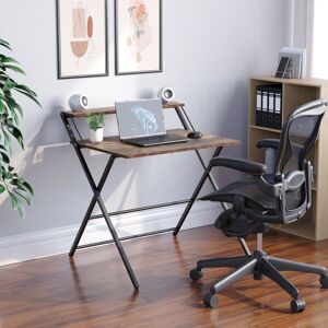 HOME DISCOUNT Brooklyn Folding Computer Desk PC Laptop Table 2 Shelf Home Office Study, Dark Wood