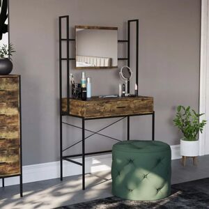 Home Discount - Brooklyn Industrial Dressing Table 1 Drawer Makeup Desk Vanity Set Bedroom Furniture, Dark Wood