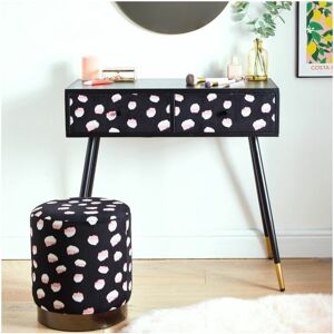 Btfy - Dressing Table - Black Velvet & Faux Leather Make Up Table with Abstract Cherry Blossom Print, 2 Storage Drawers and Gold Leg Tips - Easy