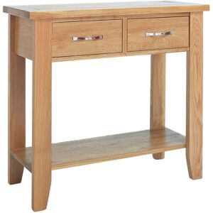 HALLOWOOD FURNITURE Camberley Oak Console Table with 2 Drawer in Light Oak, Wooden Narrow Side Table with Shelf, Radiator Table, Telephone Table, Small Table for Living