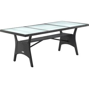 Xl Polyrattan and Glass Garden Furniture Table With Shelf 190x90x74cm Black - Black - Casaria