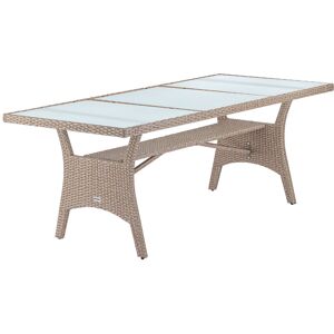 Xl Polyrattan and Glass Garden Furniture Table With Shelf 190x90x74cm Cream - Cream - Casaria