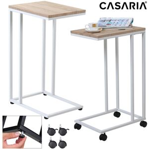 Casaria - Side Table Coffee with Castors Metal mdf Wooden Look Bed Night Stand Care White - White