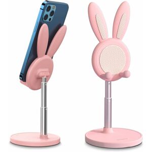 Héloise - Cell Phone Stand, Rabbit Pattern, Cute, Adjustable Height and Angle, Compatible with 4-10″ Smartphone and Other Devices, Pink