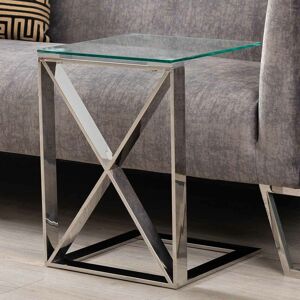 VANITY LIVING 55cm Stainless Steel Sofa Table for Living Room Furniture, C-Shaped Side Table for Bedroom - Silver