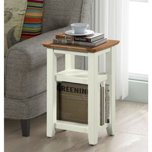 Hallowood Furniture Clifton Off White Painted Magazine Table with 2 Shelves, Light Oak Wooden Side Table, Small Table, Bedside Table, Telephone