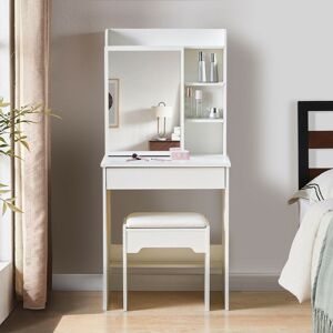 Clipop - Dressing Table, Makeup TablewTable with Mirror and Stool,1 Drawer and 6 Storage Shelves