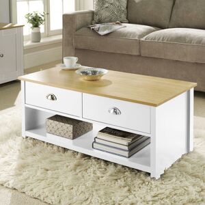 CAMDEN Coffee Table 2 Drawer Oak Cream Occasional Table d Cup Metal Handles Furniture - White