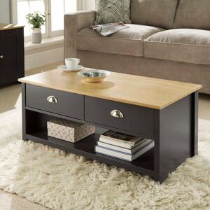 CAMDEN Coffee Table 2Drawer Oak Graphite Occasional Table DCup Metal Handles Furniture - Graphite